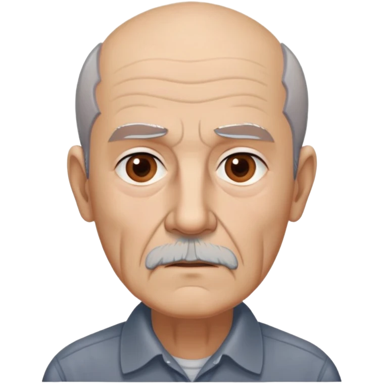 Elderly thin Puerto Rican man with light complexion. Narrow face with pronounced bone structure. Deep-set brown eyes, bushy eyebrows. Short brown hair, balding at front. Messy brown beard with gray streaks. Serious expression with age lines. Wearing a dark collared shirt that appears loose. emoji