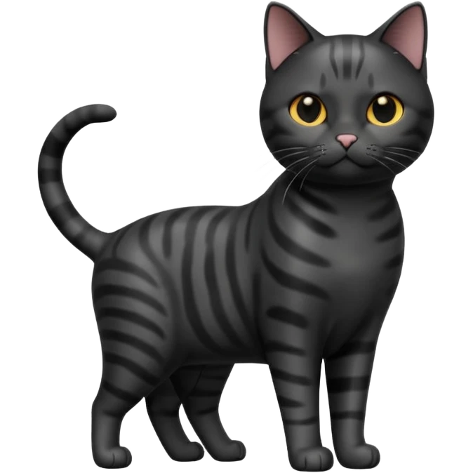 A 3D cartoon jet-black American Shorthair cat, smooth shiny coat, subtle reflections, balanced light contrast, Memoji-style realism. full body or half body. emoji