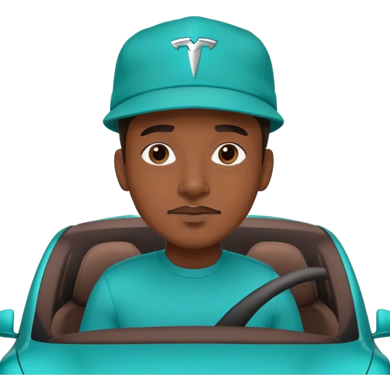 Black man in Tesla with teal hat on  emoji