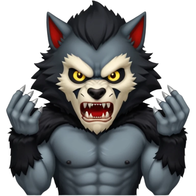 Create an emoji of Werewolf half bodied till waist sharp nails angry face black emoji