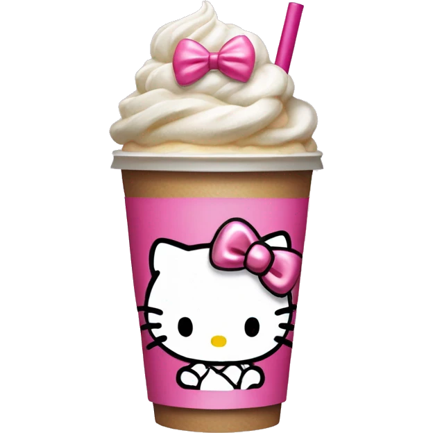 Hello kitty with a pink coquette bow holding a Starbucks drink emoji