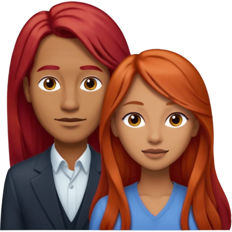 Mujer flaca con cabello largo color rojo color de piel media, hombre de color medio moreno con cabello color negro, flaco emoji