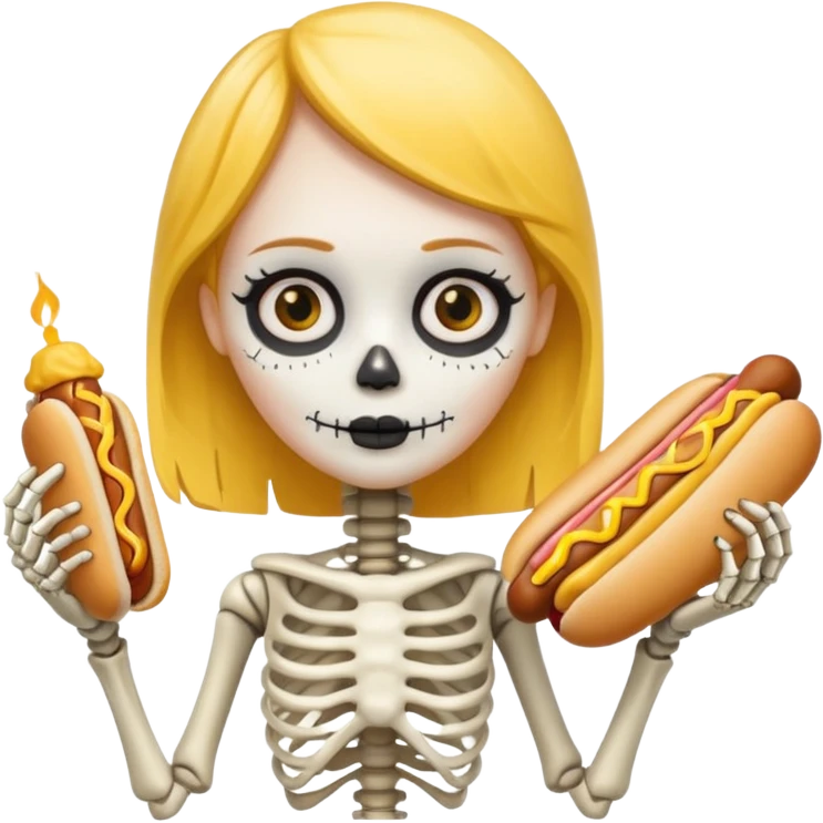 girl skeleton holding hot dog emoji