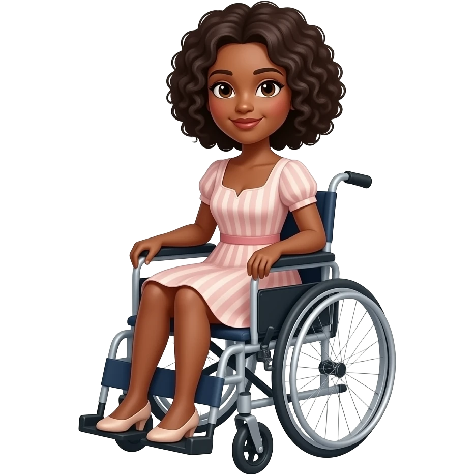brown woman in wheelchair in dress emoji