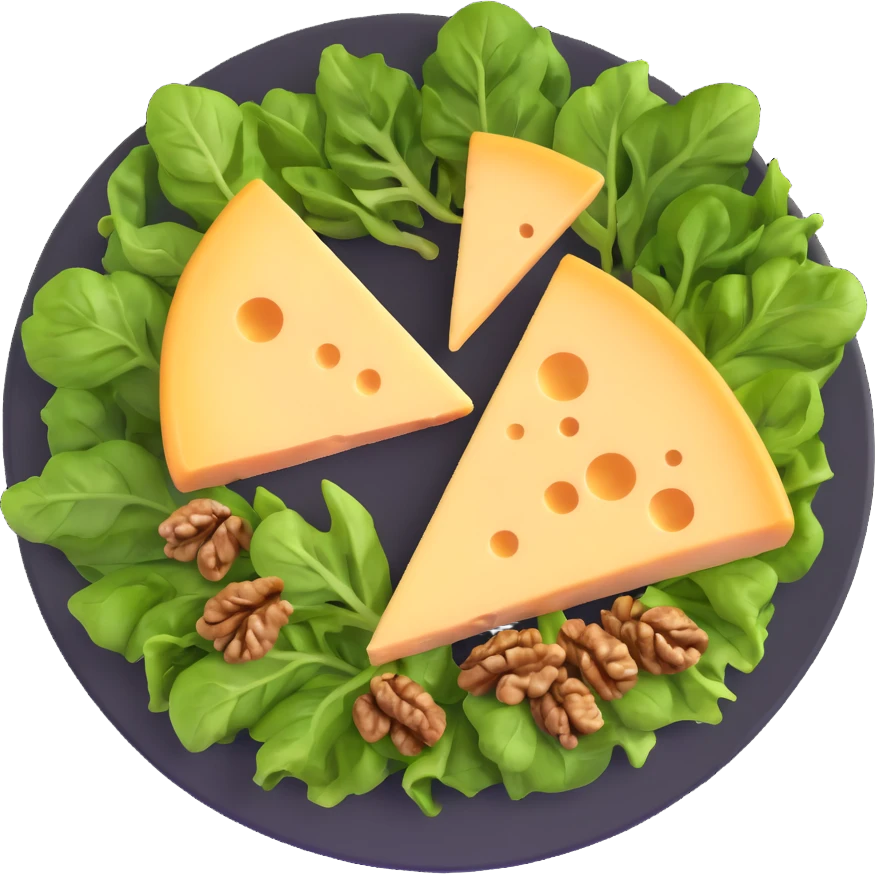 plate with cheese, leafy greens, and walnuts emoji