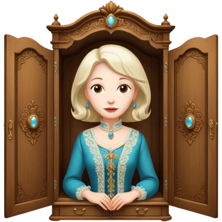 A middle-aged lady character from the fairy tale Beauty and the Beast — she was turned into a wardrobe by magic, while retaining the wardrobe's original form and having an anthropomorphic face. emoji
