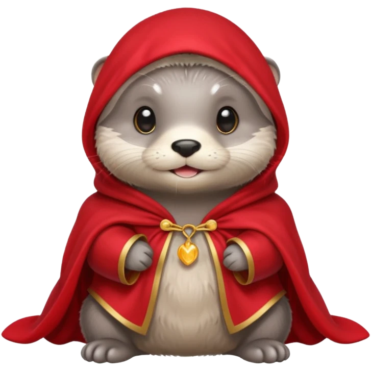 baby grey otter, in magic red cloak emoji