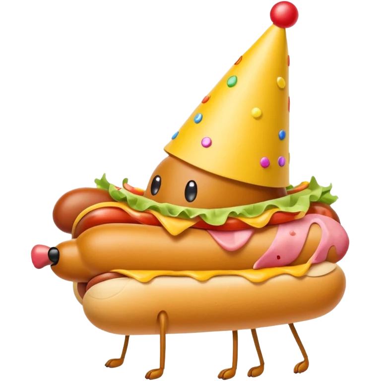 A hotdog with legs wearing a party hat emoji
