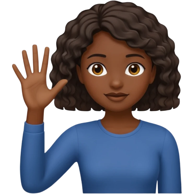 A dark-skinned girl with short, wavy hair raises her right hand 😜 and makes the same emoji movements emoji