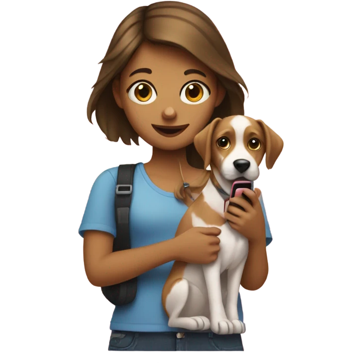 Girl with dog and phone emoji