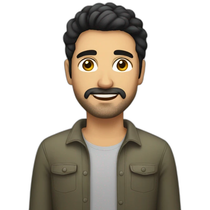 Caucasian man with black hair, olive skin and light beard emoji