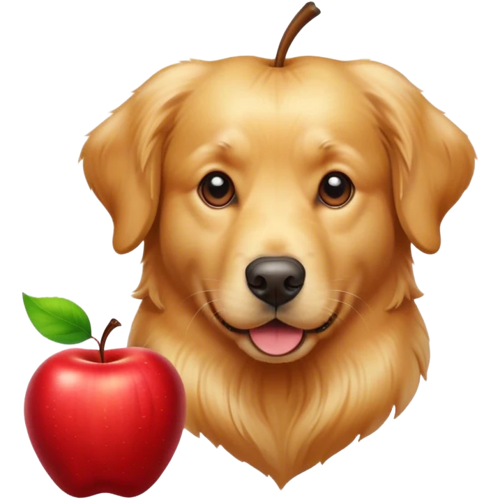 Golden retriever head inside of an apple emoji