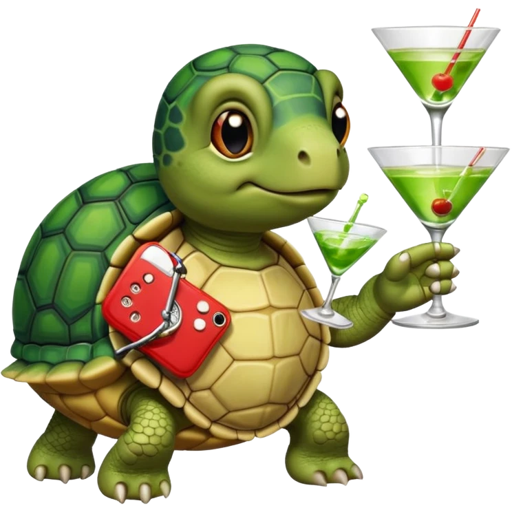 turtle wearing a watch drinking a martini emoji