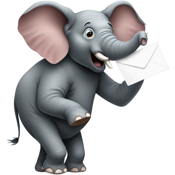 Depressed elephant dancing and eating an envelope emoji