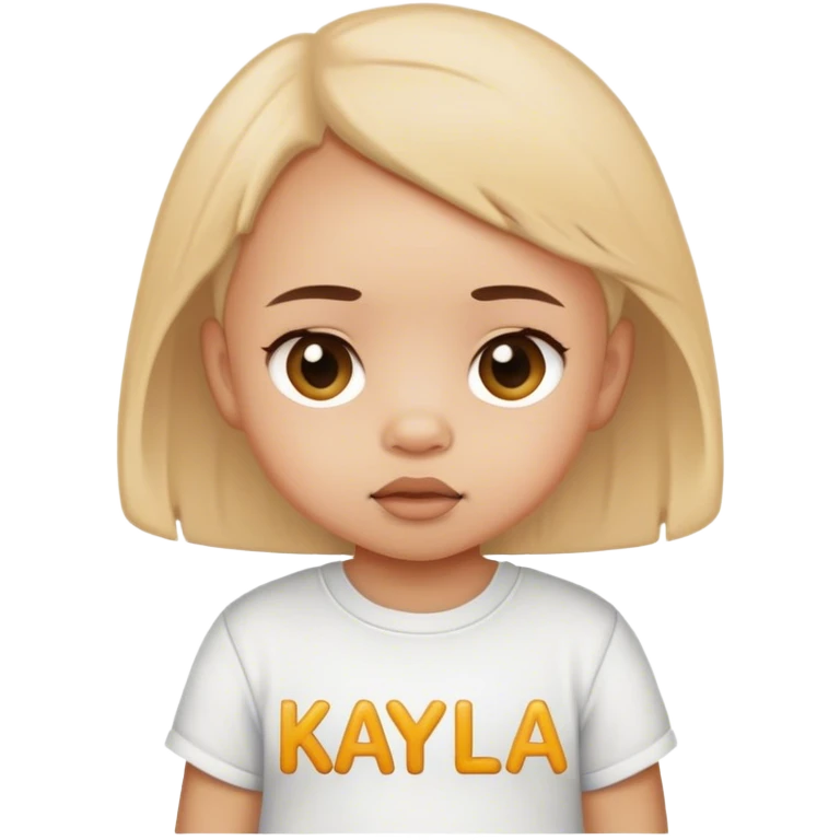 A cute baby withe word Kayla on her shirt emoji
