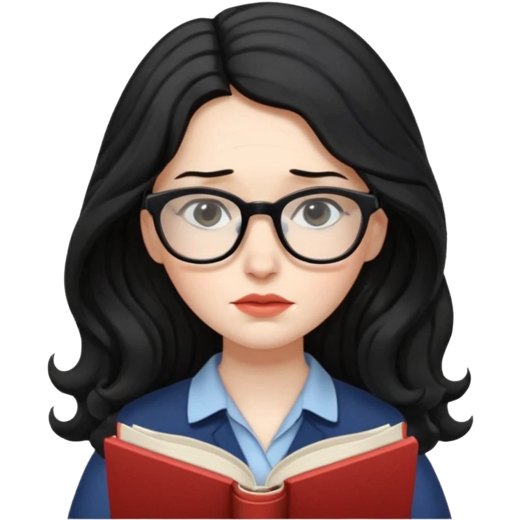 Long Hair Women with Book, Black wavy hair, sad

 emoji