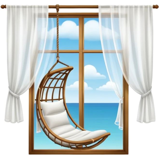 Window with hanging Chair + curtain, Apartment Windows. emoji