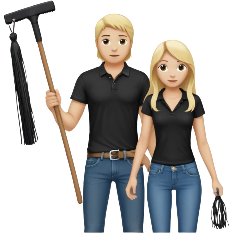 Bdsm male dominant wearing jeans black T-shirt and holding a flogger watching from outside blonde long hair sub with a collar showering with suds all over her emoji