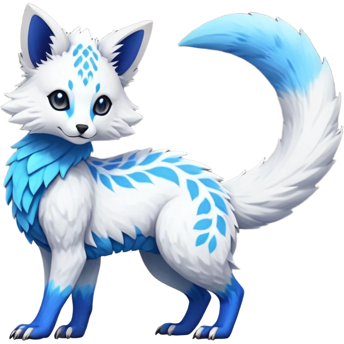 Rare realistic exotic white and neon-blue epic pretty beautiful handsome gorgeous aesthetic colorful vibrant Vernid-Trico-species-Fakemon-creature by LiLaiRa, 4 legs, 1 tail, random markings, (full body) emoji