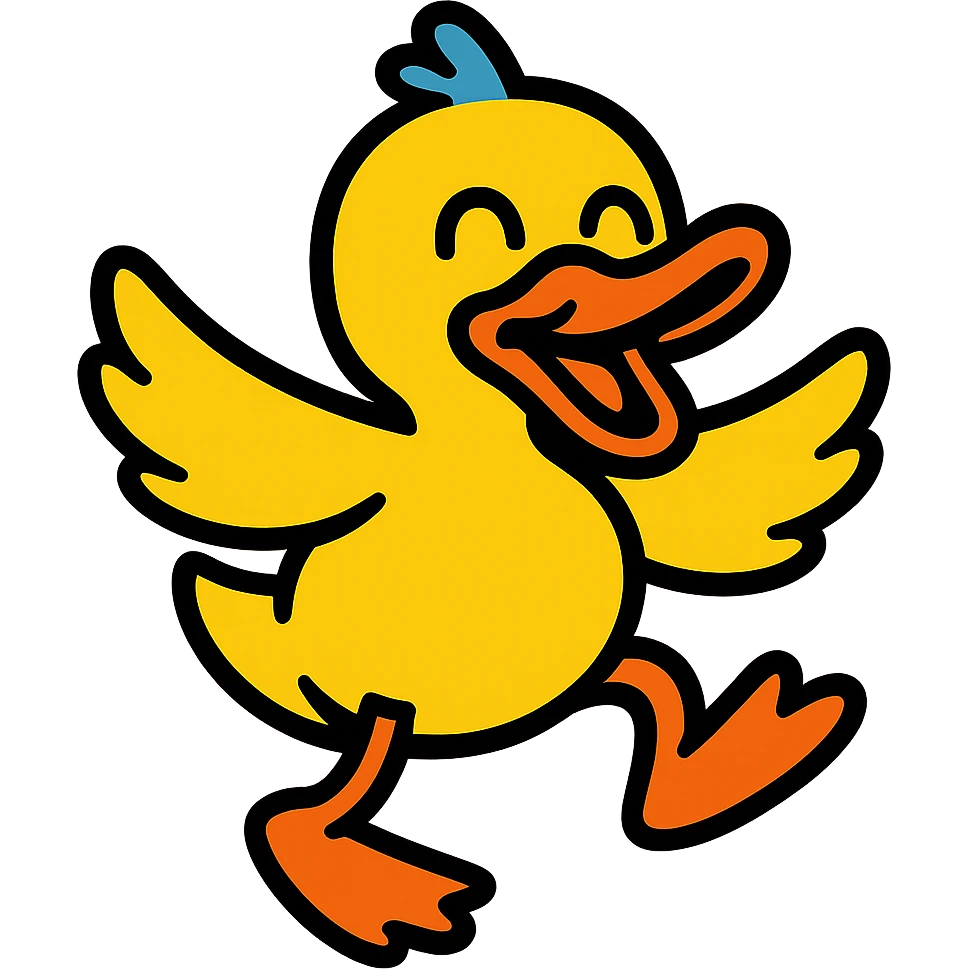 dancing cartoon duck emote for a duck race in vibrant toon style emoji