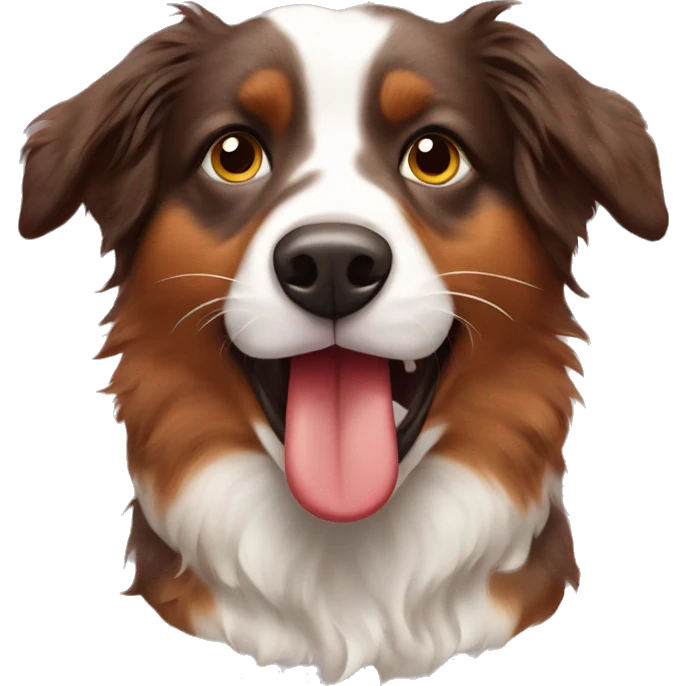 A red tri Australian shepherd holding an otter toy in her mouth emoji