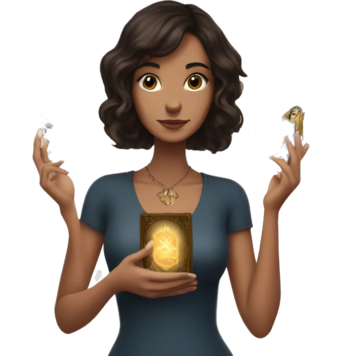 Brunette with tarot cards in her hands emoji