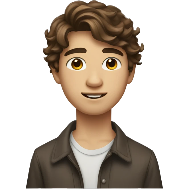 Teenager boy type mexican, White skin, with wavy brown hair (Which go down behind to the nape of the neck), Little bit dezoom emoji