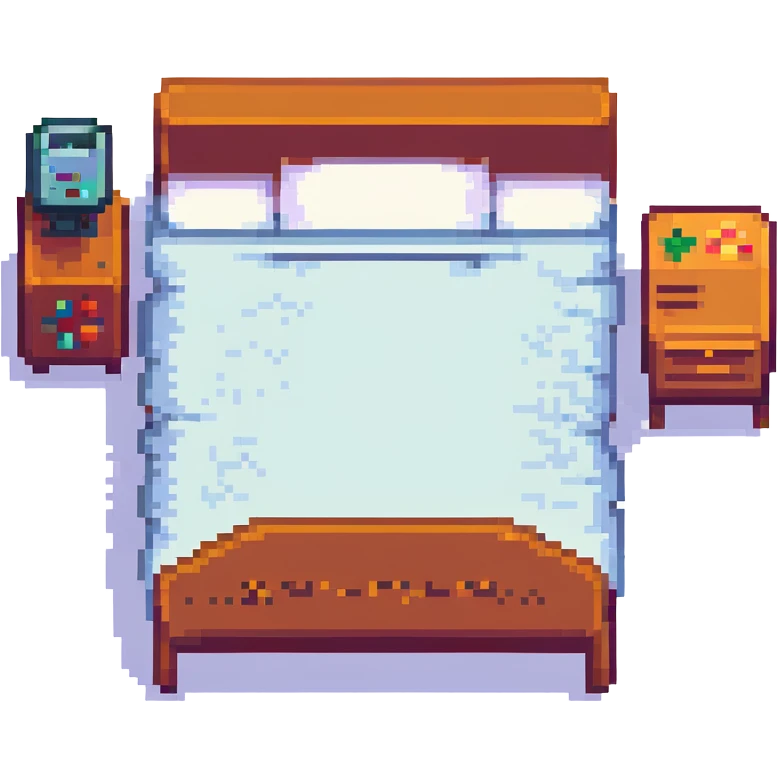 a bed, pixel art style, retro video game look emoji