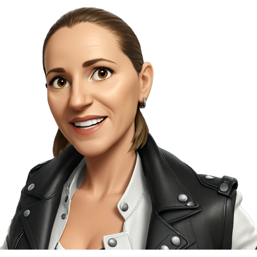 smiling girl in leather jacket emoji