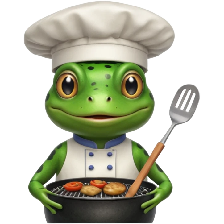 create a weber grill with frog whos wearing chefs hat and cooking on bq emoji