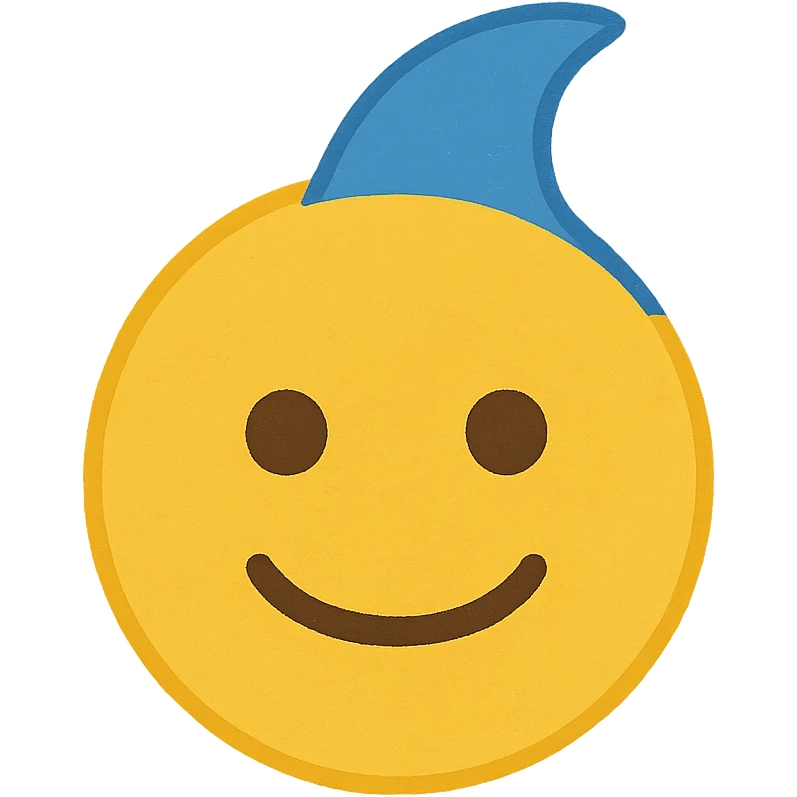 yellow face with blue dolphin fin, digital illustration emoji