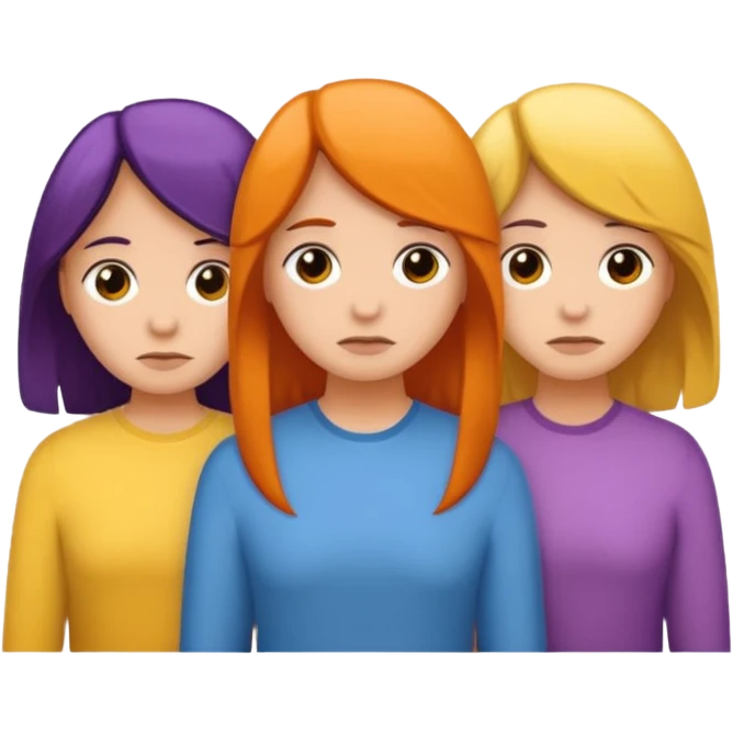 grupo de 5 amigos tristes diferentes colores de cabello emoji