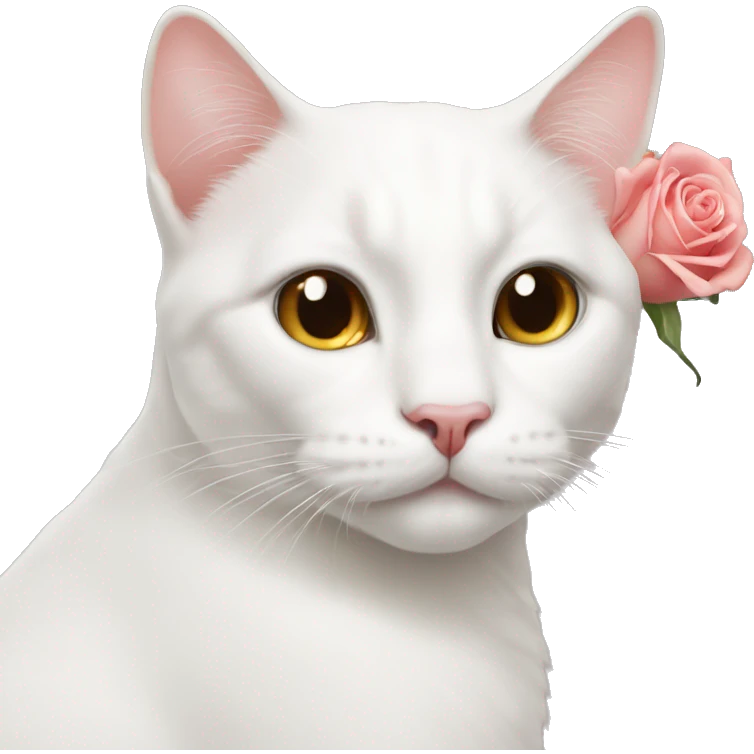 A white cat with rose nose emoji