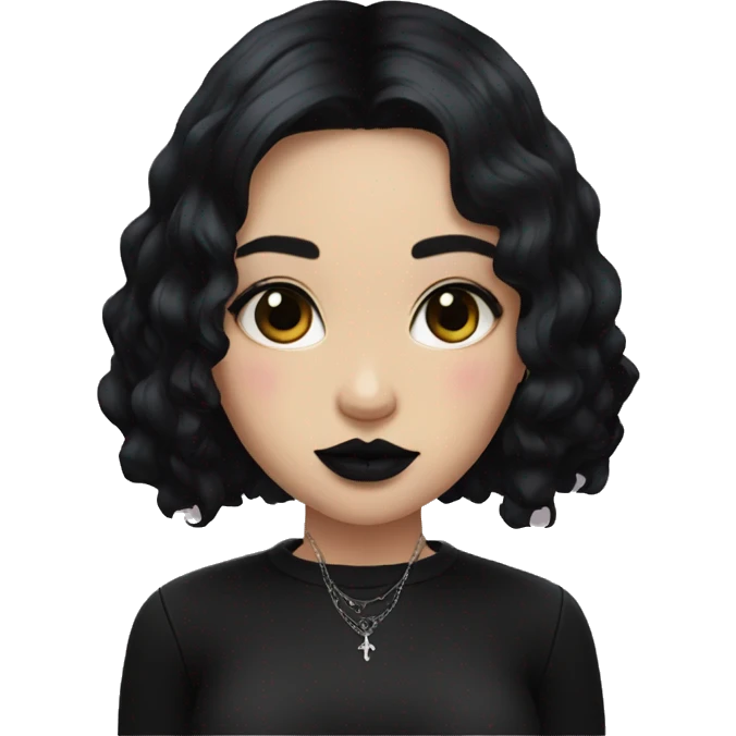 A Goth girl middle length black hair with natural lipstick  emoji