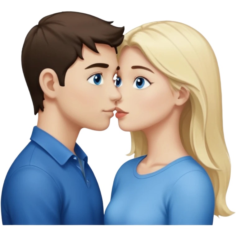  kissing blonde girl with blue eyes and white boy with dark brown hair  emoji