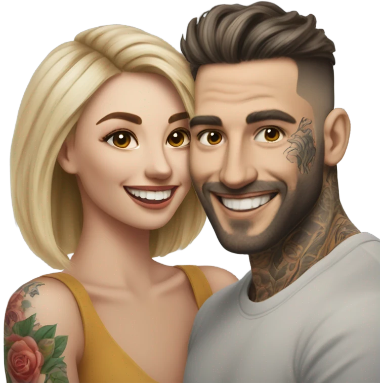 Hyper Realistic Female model smiling at a very handsome tattooed man emoji
