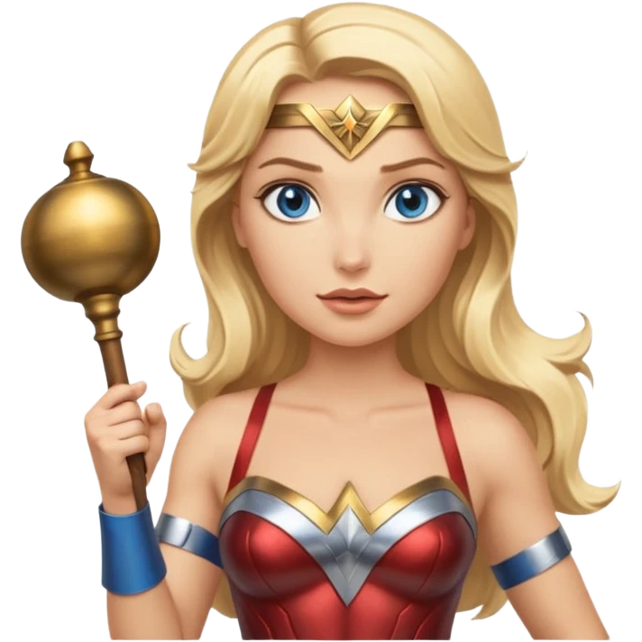 Blonde blue eyes Wonder Woman holding bell and baton  emoji