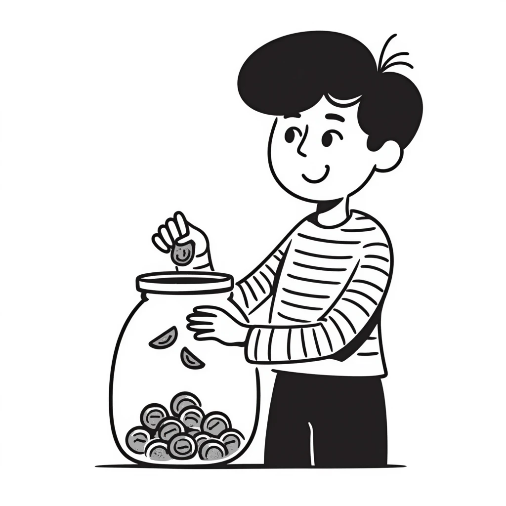 Person happily putting coins in savings jar emoji