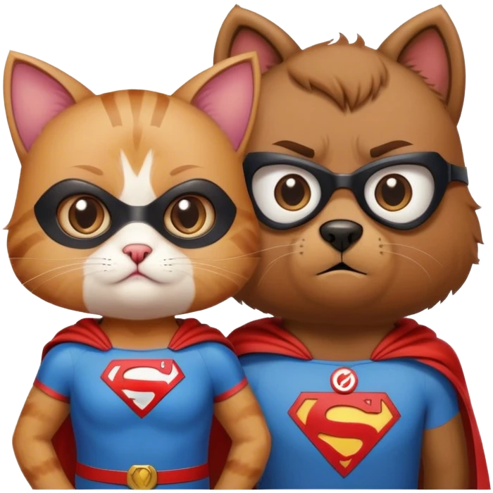 à super hero cat with an H on his shirt and his little scared cute bear girlfriend  emoji