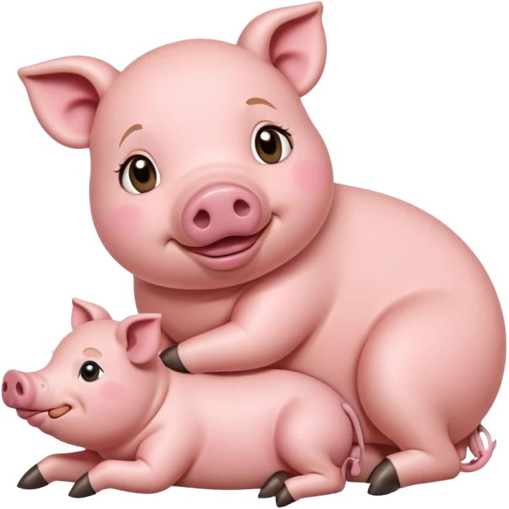 mother pig laying down while piglets nurse from its teats emoji
