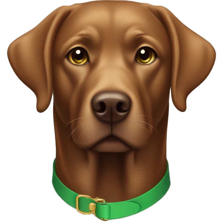 Light brown chocolate Labrador wearing green collar looking straight emoji