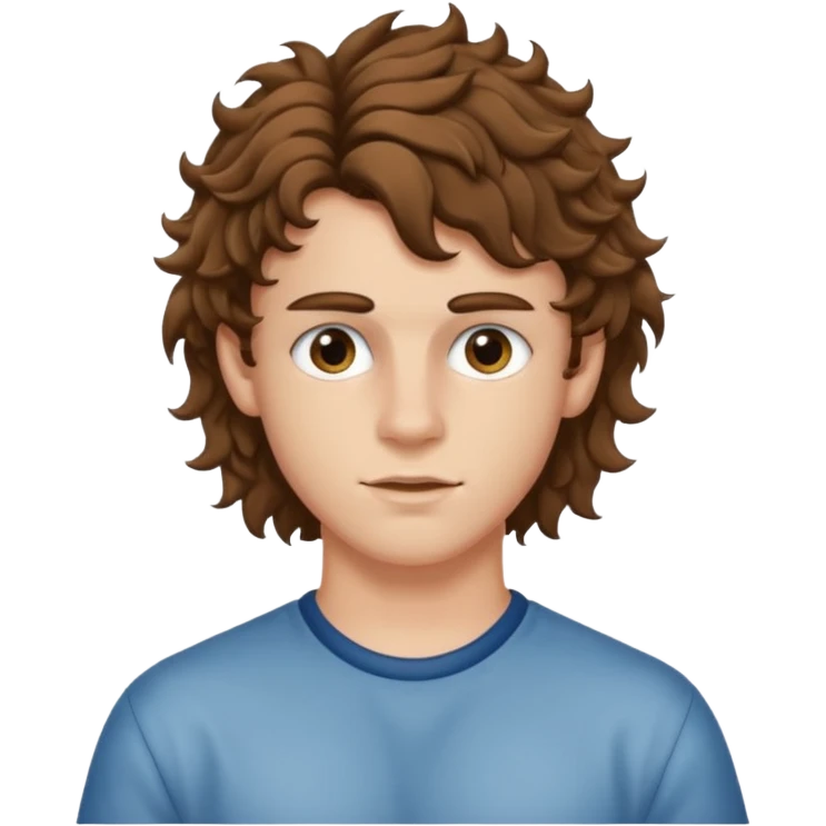 Twink with brown curly hair mullet and an eyebrow slit emoji