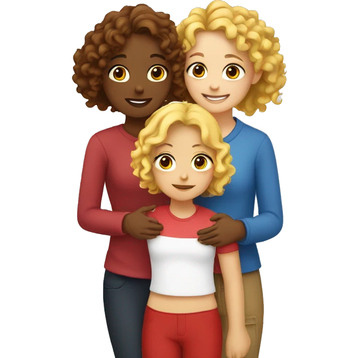 two girls are hugging, one is curly brunette, and another one is blonde with red strands  emoji