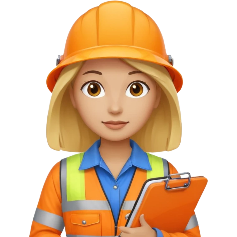 woman in orange hi vis overalls standing holding a clipboard emoji