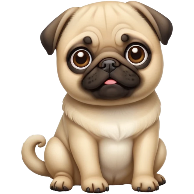 detailed-[cute pug]-realistic-full-body-sitting-emoji,-tail-resting-loosely-beside-its-paws,-head-tilted-dramatically, -sleek-fur,-simplified-yet-realistic-focused-features,-highly-detailed,-glowing-with-an-almost-sarcastic-glow emoji