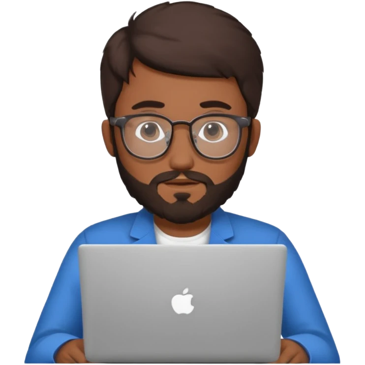 23 year old Azerbaijani man with very dark brown hair and beard with glasses and laptop emoji