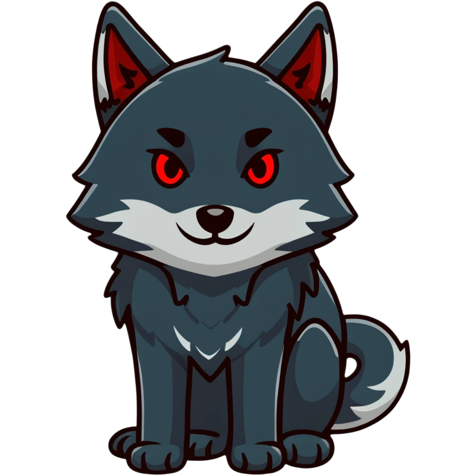 sleepy tired black wolf with red eyes emoji
