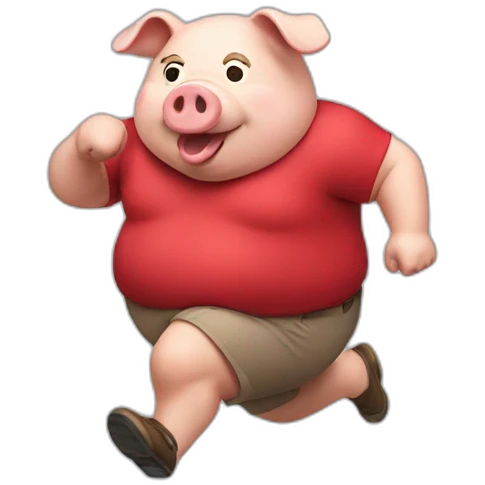 fat pig with red shirt running emoji