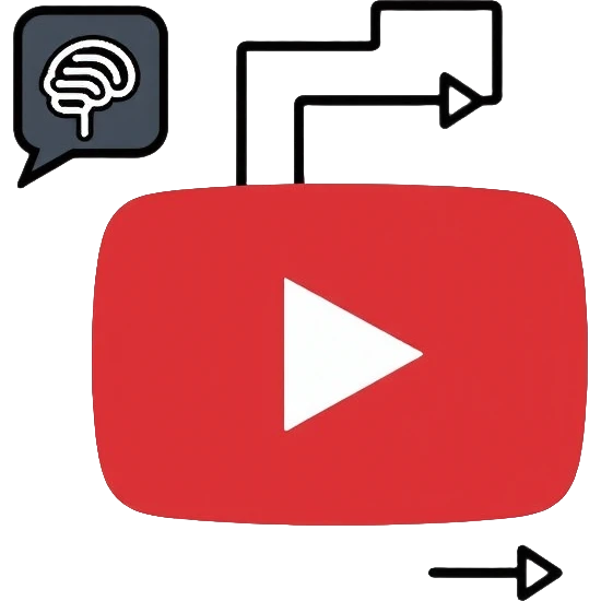 A minimalist logo for "YoutubeShort" combining YouTube play button in red (#FF0000) with a speech bubble and a simple AI brain circuit pattern. Clean lines, flat design. emoji