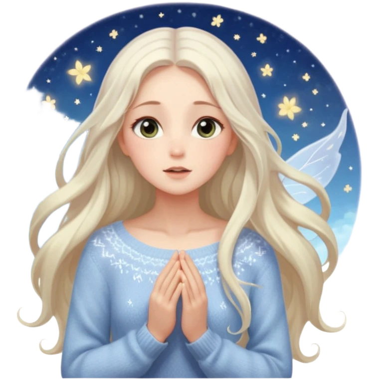 คาแรกเตอร์: ละมุน อาร์ต ๆ อินกับโลกส่วนตัว
ลุคอิโมจิ:

ตาวิ้ง ๆ เหมือนมีหมอกบาง

ผมปล่อยยาวพลิ้ว

เสื้อไหมพรม / ชุดโทนอ่อน
ผิวขาว

ท่ามองฟ้า / กอดแก้มตัวเอง
ฟีล: dreamy, soft light, fairy vibe emoji